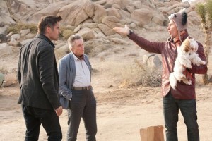 Marty and Hans (Christopher Walken) look on as Billy goes over the plot to Marty's film
