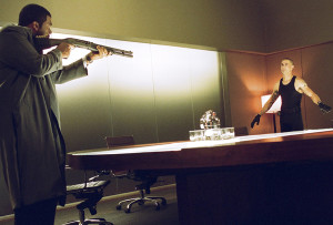 Cross draws his shotgun on Picasso (Matthew Fox)