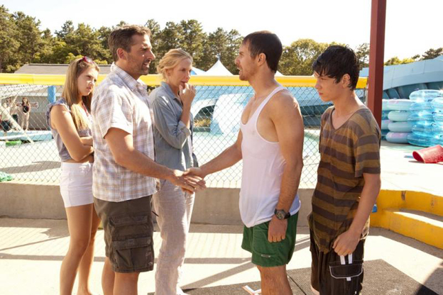 Zoe Levin as Steph, Steve Carell as Trent, Toni Collette plays Pam, Sam Rockwell plays Owen and Liam James as Duncan