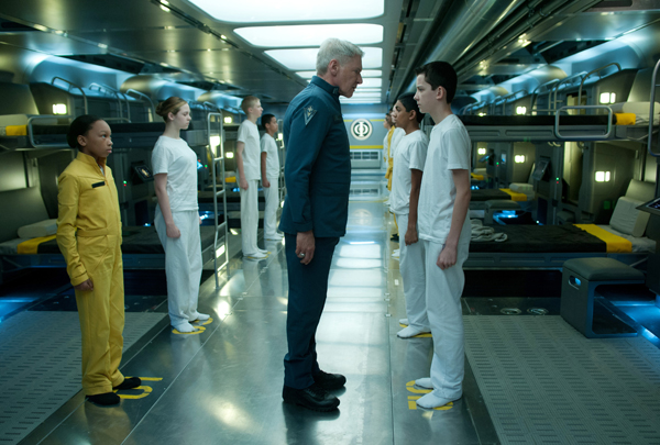 Colonel Graff (Harrison Ford) chews out Ender (Asa Butterfield) over a misdeed
