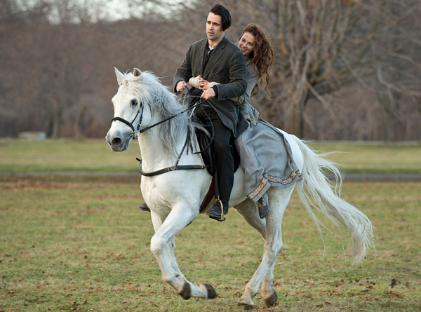Peter (Farrell) rides off with Beverly (Findlay) on Pegasus