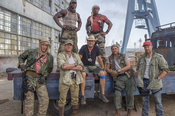 Dolph Lundgren, Terry Crews, Sylvester Stallone, Patrick Hughes, Wesley Snipes, Randy Couture, and Jason Statham