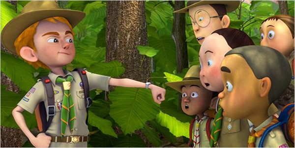 Sam shows off his GPS watch to his fellow scouts