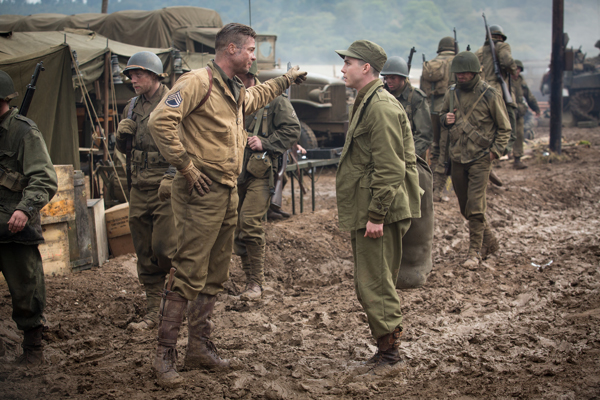 Wardaddy (Pitt) orders Ellison (Lerman) to join his tank crew