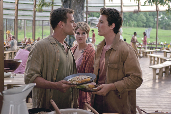 Four (Theo James), Tris (Shailene Woodley) confront  Peter (Miles Teller) in INSURGENT