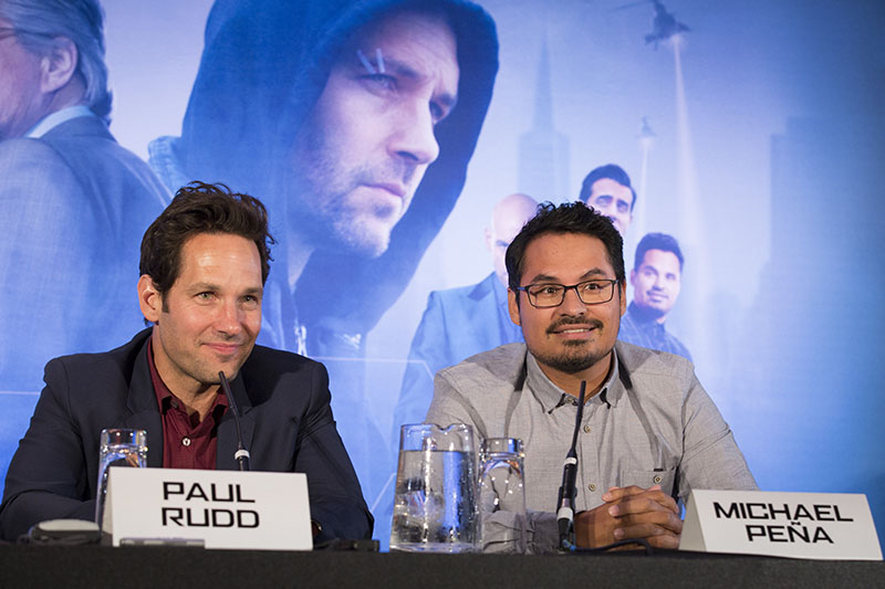London UK – JULY  7:  Actors Paul Rudd and Michael Pena at the press conference for Marvel's “Ant-Man” in London on July 7, 2015 (Credit: James Gillham / StingMedia.co.uk)