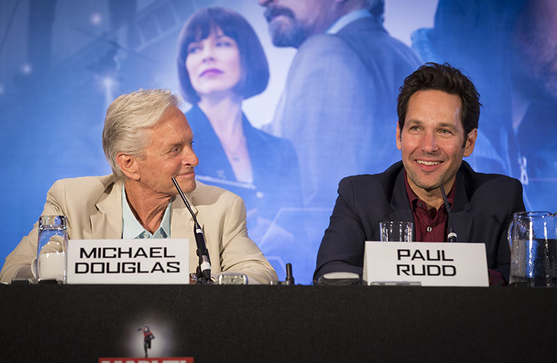 London UK – JULY  7:  Actor Michael Douglas and Paul Rudd at the press conference for Marvel's “Ant-Man” in London on July 7, 2015 (Credit: James Gillham / StingMedia.co.uk)