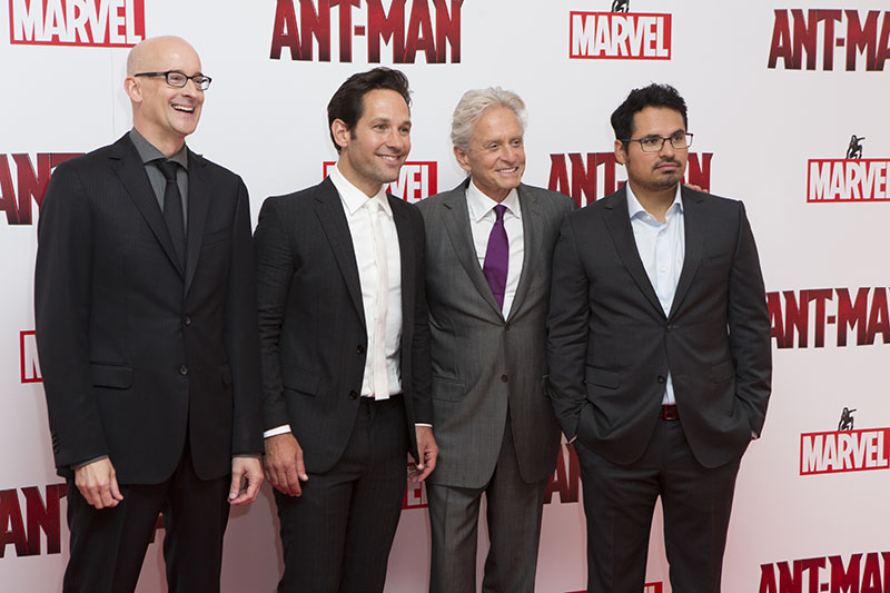 London UK – JULY  8: Director Peyton Reed, and cast of Marvel's “Ant-Man” Paul Rudd, Michael Douglas and Michael Pena attend the European Premiere in London on July 8, 2015 (Credit: James Gillham / StingMedia.co.uk)
