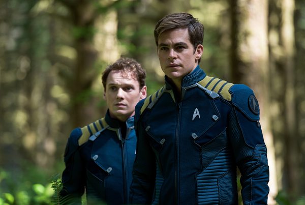 Anton Yelchin plays Chekov and Chris Pine plays Kirk in Star Trek Beyond from Paramount Pictures, Skydance, Bad Robot, Sneaky Shark and Perfect Storm Entertainment