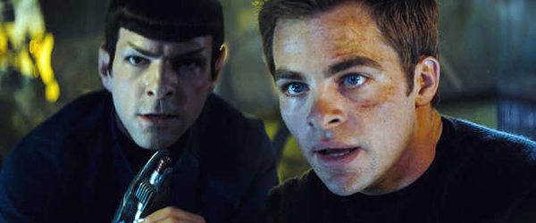 Chris Pine as Captain James T Kirk, Zachary Quinto as Commander Spock in STAR TREK