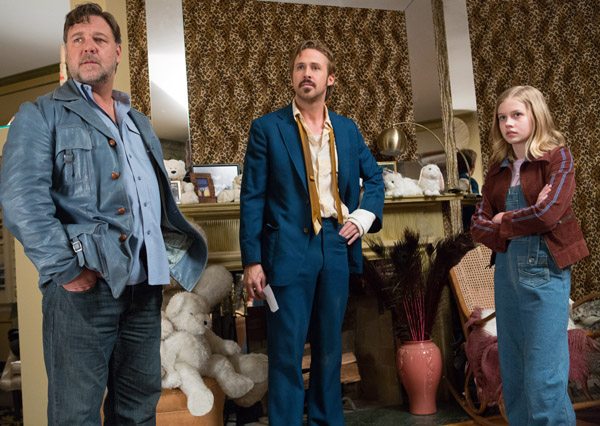 Jackson Healy (Russell Crowe), Holland March (Ryan Gosling)  and  Holly (Angourie Rice)
