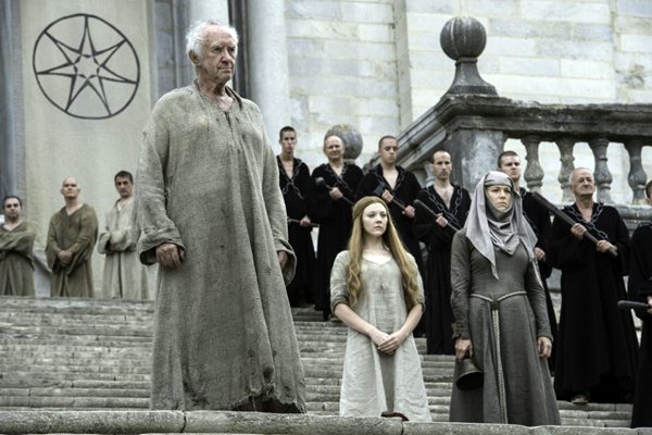 Jonathan Pryce as The High Sparrow, Natalie Dormer as Margaery Tyrell and Hannah Waddingham as Septa Unella