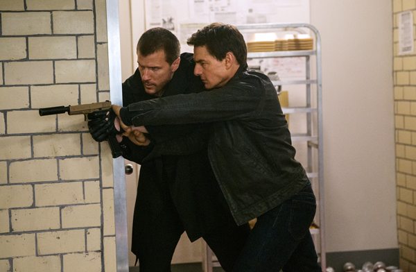 Left to right: Patrick Heusinger plays The Hunter and Tom Cruise plays Jack Reacher in Jack Reacher: Never Go Back from Paramount Pictures and Skydance Productions
