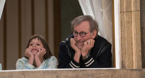Steven Spielberg works with Ruby Barnhill on the set of BFG