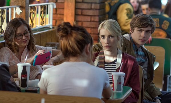 Sydney (Emily Meade) tries to get Vee (Emma Roberts) to talk to PJ (not pictured) in NERVE