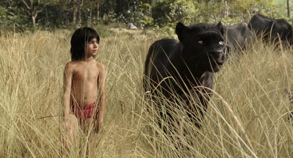 Mowgli (Neel Sethi)  with Bagheera (voice of Ben Kingsley) in THE JUNGLE BOOK